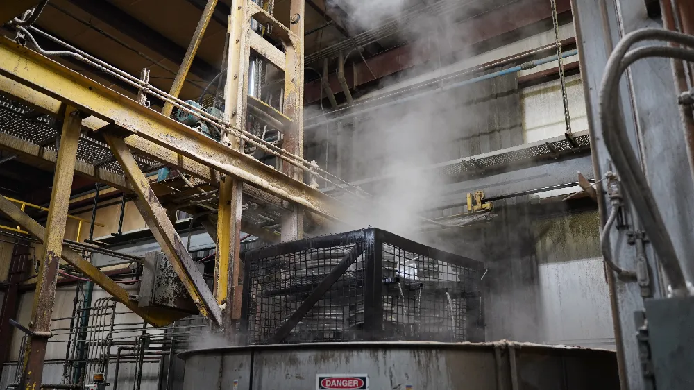 Castings coming out of the heat treat quench