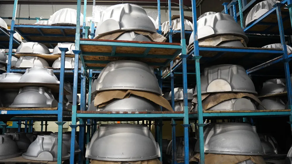 Marine aluminum castings stored on racks